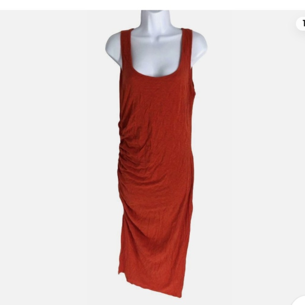 Three Dots Women's Orange Sleeveless Ruched Scoop Neck Maxi Dress Size Small